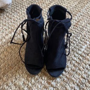 Soda Lace Up Peep Toe Heels | Black